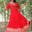 Rayon Printed Anarkali Kurti for Women (Red, S)